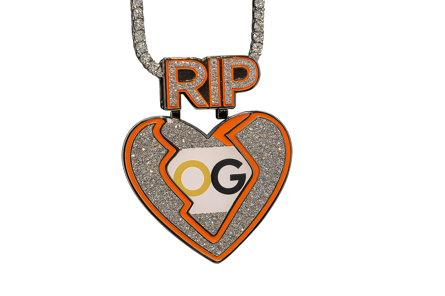 Custom Iced Out Broken Heart RIP Photo Pendant