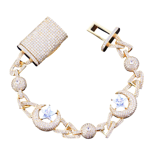 Iced Out Galaxy Boss Moon & Star Cuban Bracelet