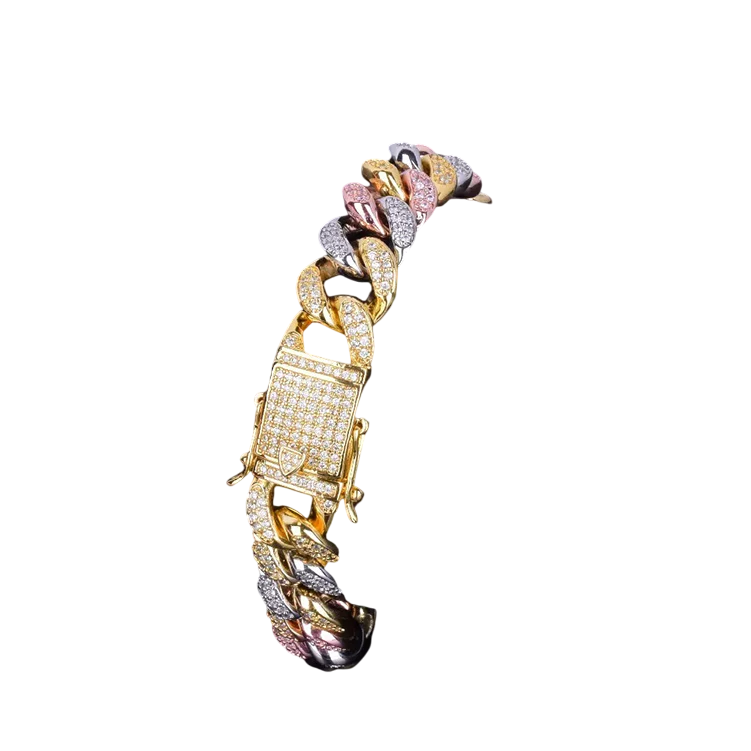 Iced Out Frost Spectrum Tri-Tone Cuban Link Bracelet // 12mm