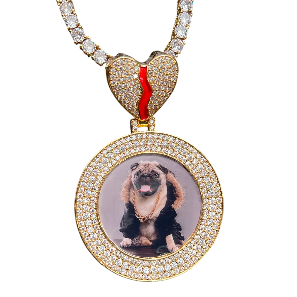 Custom Iced Out Broken Heart Picture Pendant