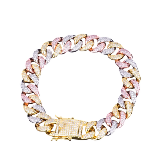 Iced Out Frost Spectrum Tri-Tone Cuban Link Bracelet // 12mm
