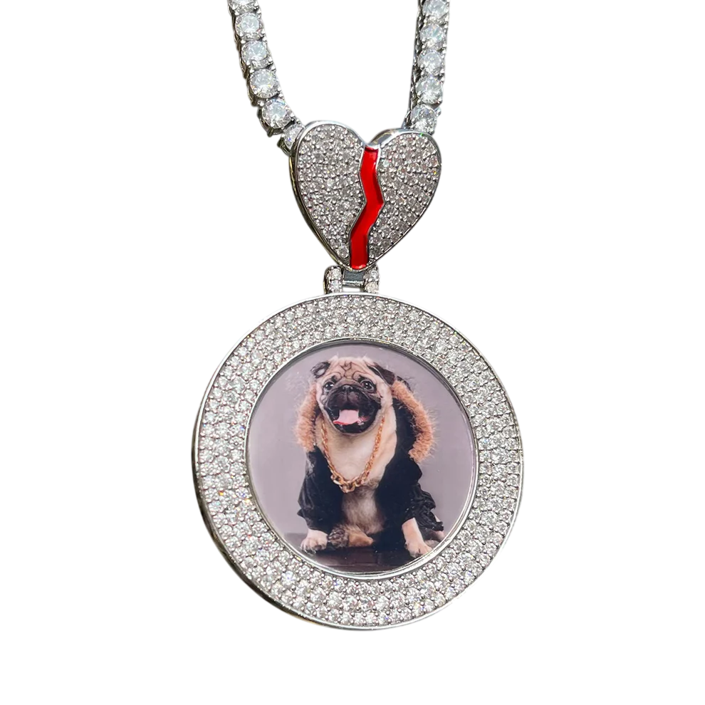 Custom Iced Out Broken Heart Picture Pendant