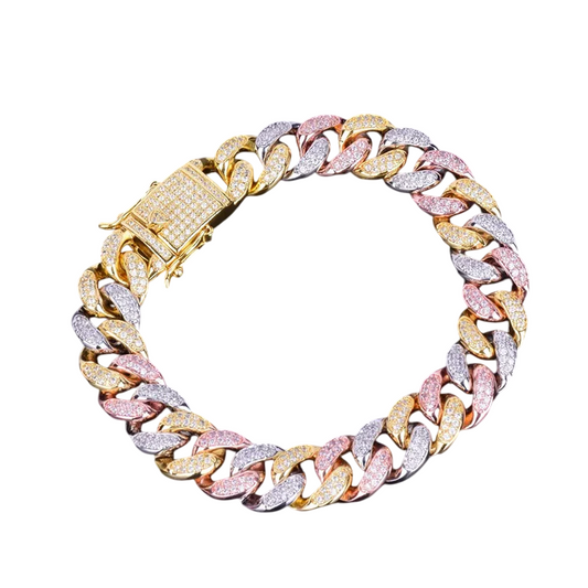 Iced Out Frost Spectrum Tri-Tone Cuban Link Bracelet // 12mm