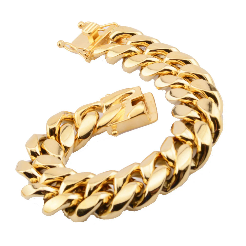 Classic Stainless Steel Gold Miami Cuban Link Bracelet