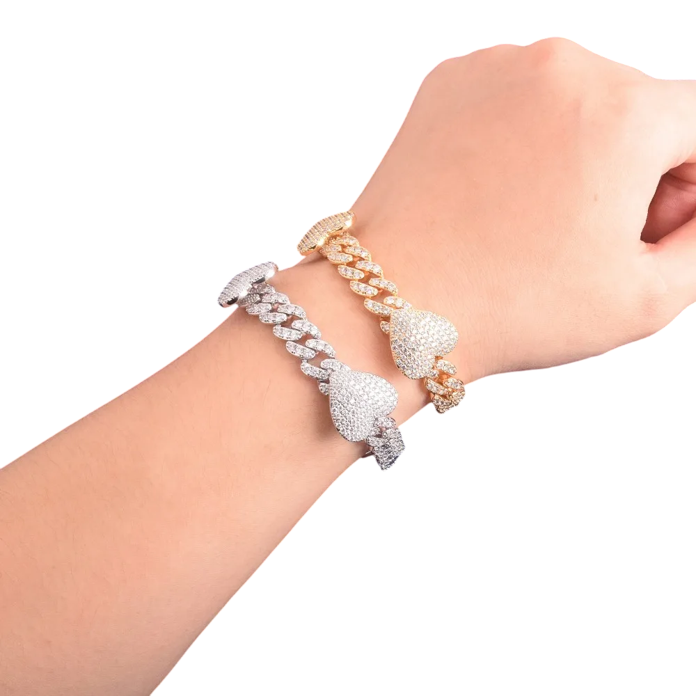 Iced Out Heart & Cuban Link Bracelet // 10MM