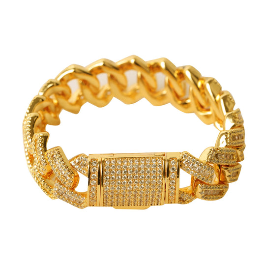 Iced Out Gold Authority Baguette Pave Set Cuban Bracelet