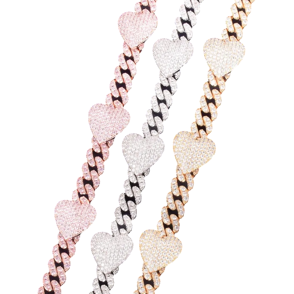 Iced Out Heart & Cuban Link Bracelet // 10MM