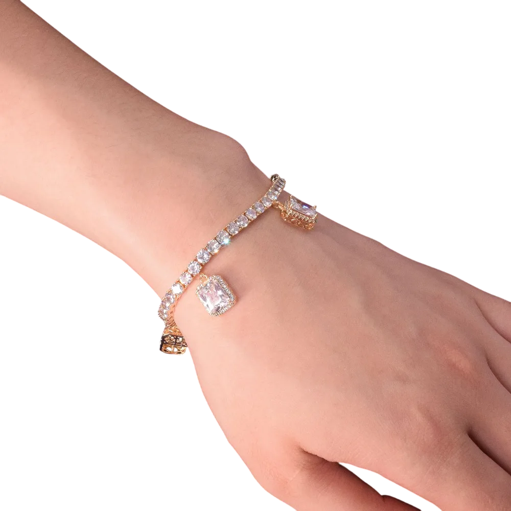 Rectangular Crystal Charms Adjustable Tennis Bracelet // 4MM