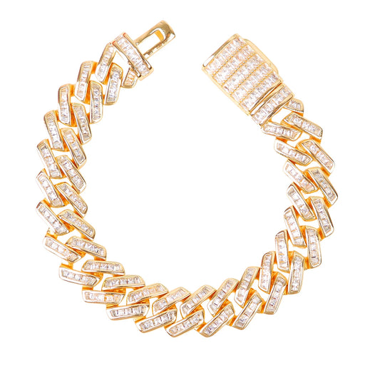 Iced Out Baguette Row Cuban Link Bracelet // 11MM