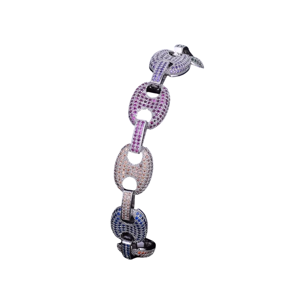 Iced Out Rainbow Gems Cuban Link Bracelet // 14MM