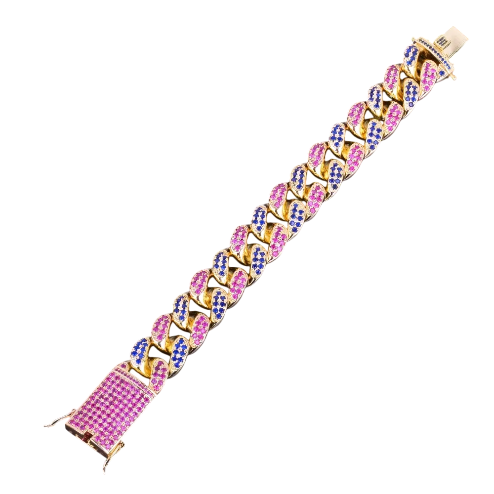 Colorful Gemstone Cuban Link Bracelet // 20MM