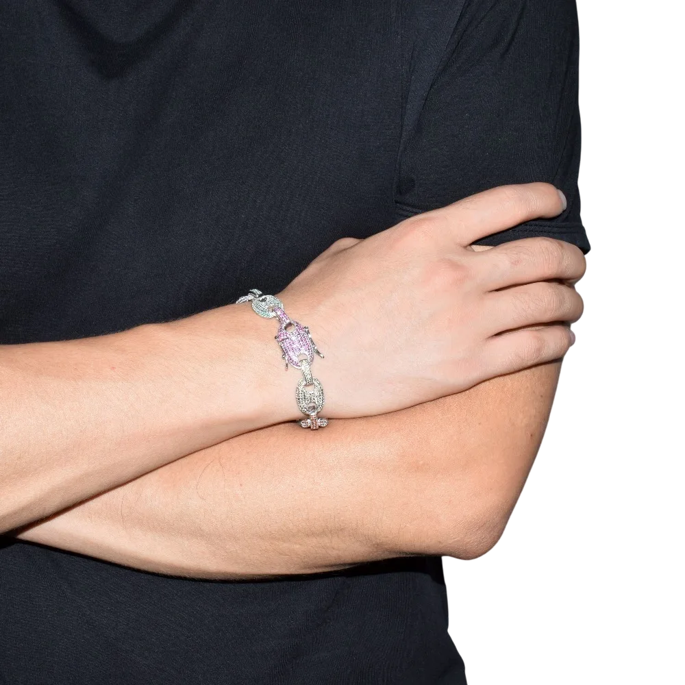 Iced Out Rainbow Gems Cuban Link Bracelet // 14MM