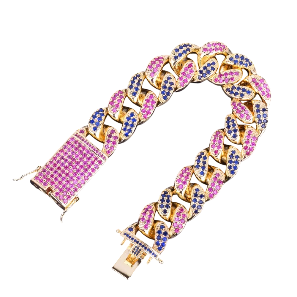 Colorful Gemstone Cuban Link Bracelet // 20MM