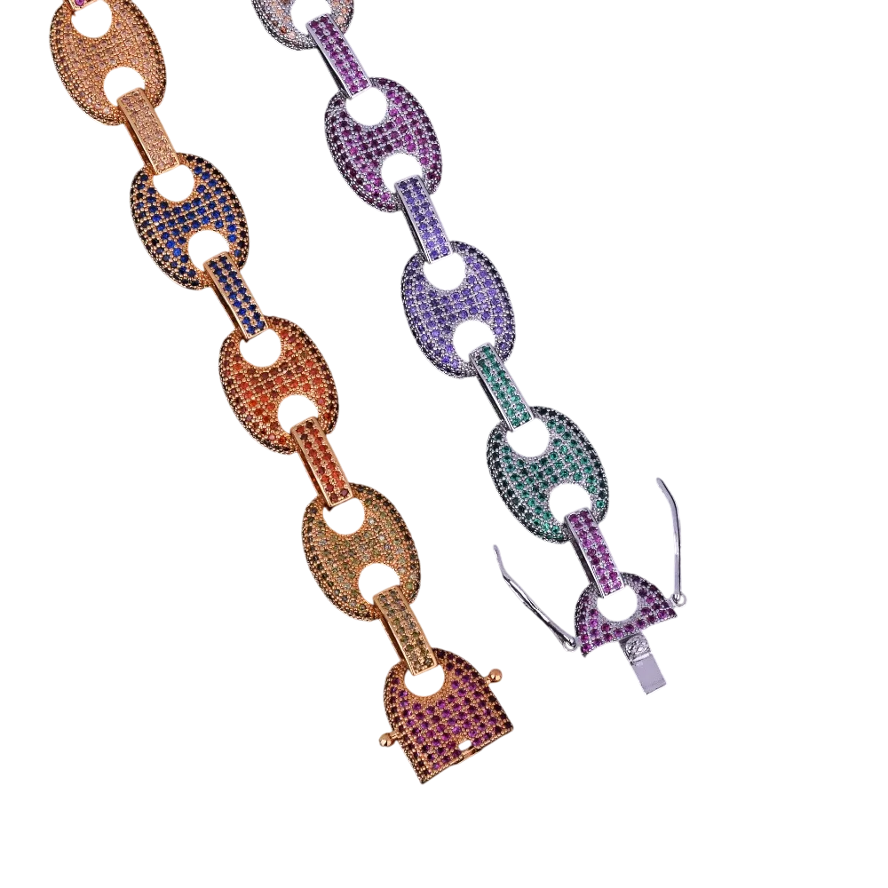Iced Out Rainbow Gems Cuban Link Bracelet // 14MM