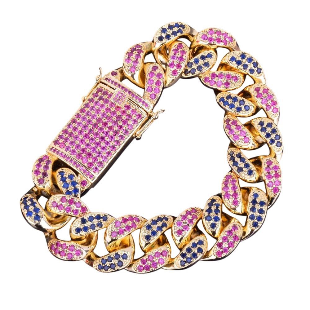 Colorful Gemstone Cuban Link Bracelet // 20MM