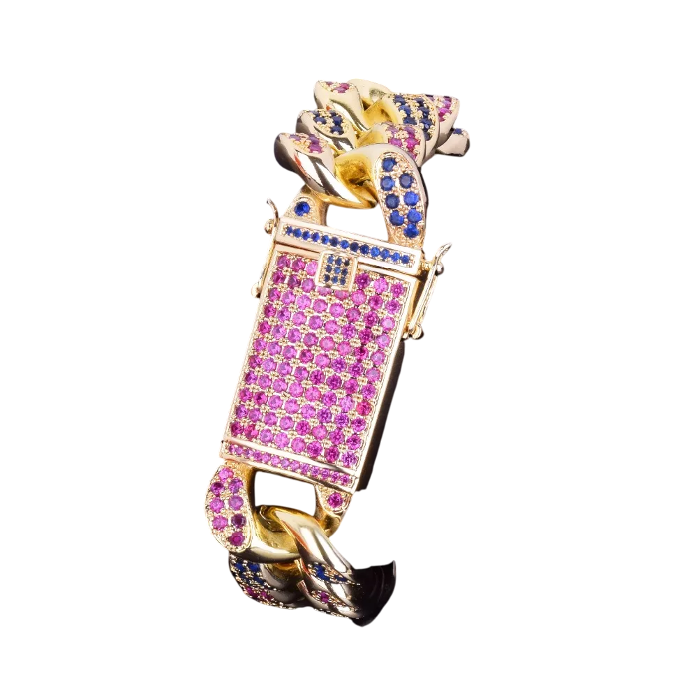 Colorful Gemstone Cuban Link Bracelet // 20MM