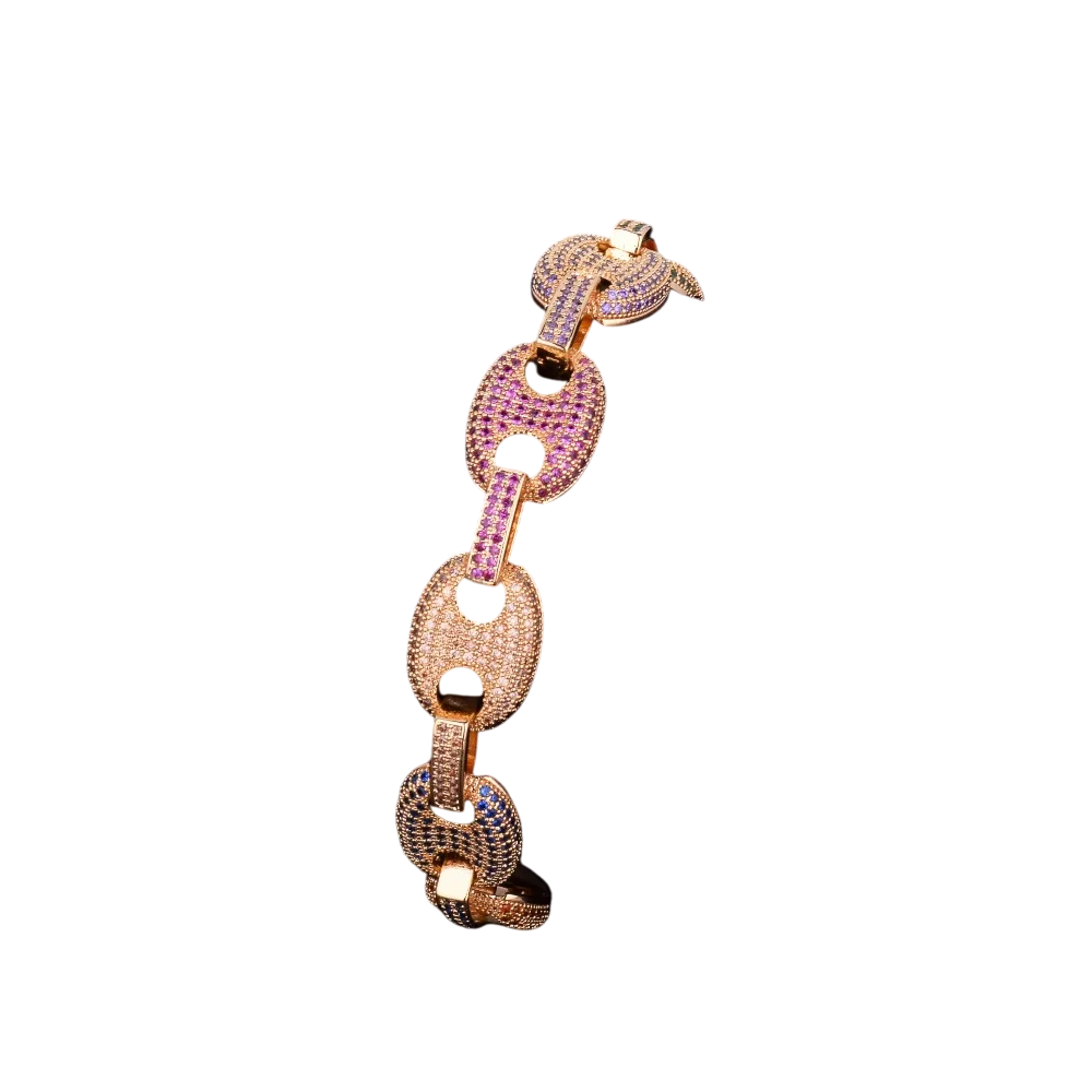Iced Out Rainbow Gems Cuban Link Bracelet // 14MM