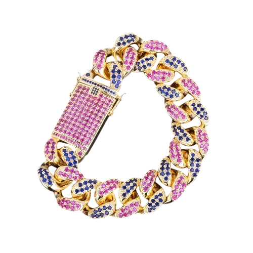 Colorful Gemstone Cuban Link Bracelet // 20MM