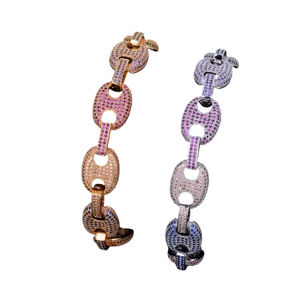 Iced Out Rainbow Gems Cuban Link Bracelet // 14MM