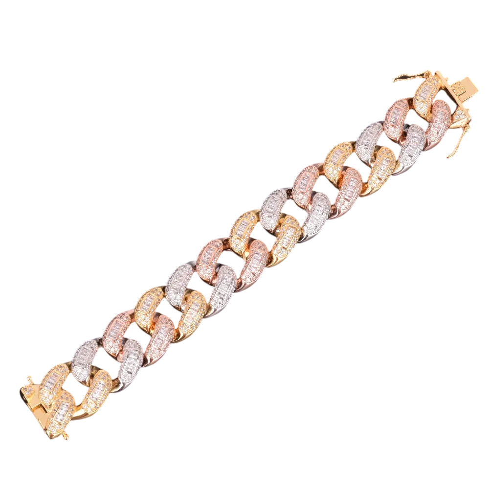 Iced Out Tri-Tone Baguette Miami Cuban Link Bracelet // 22MM