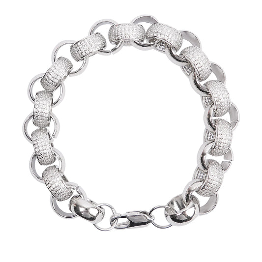 Iced Out Alternating Textured Cuban Link Bracelet // 12MM