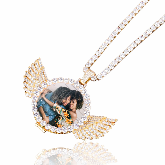 CUSTOM ANGEL WINGS PHOTO PENDANT + CHAIN