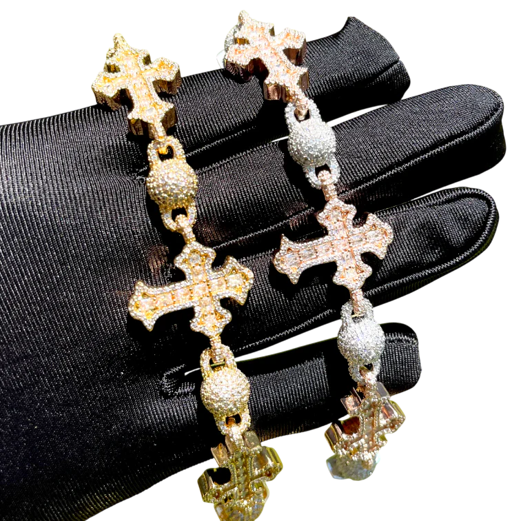 Iced Out Ball & Cross Cuban Link Bracelet