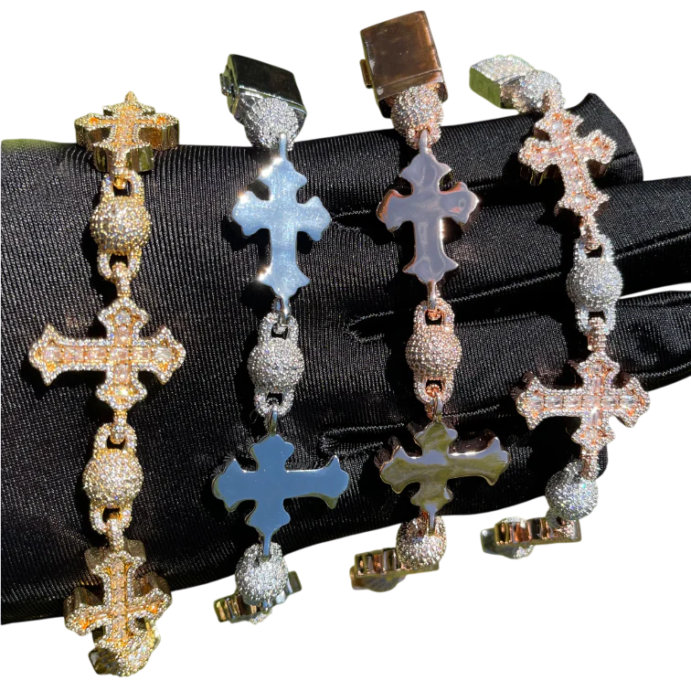 Iced Out Ball & Cross Cuban Link Bracelet