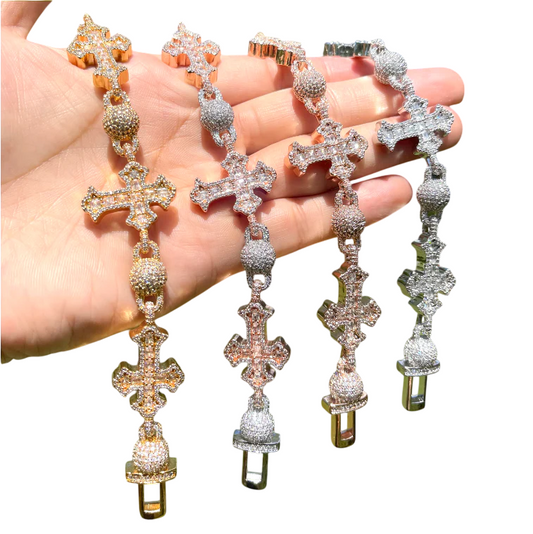 Iced Out Ball & Cross Cuban Link Bracelet