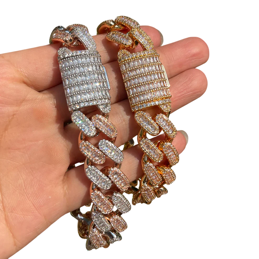 Iced Out Baguette Miami Cuban Link Bracelet // 15MM