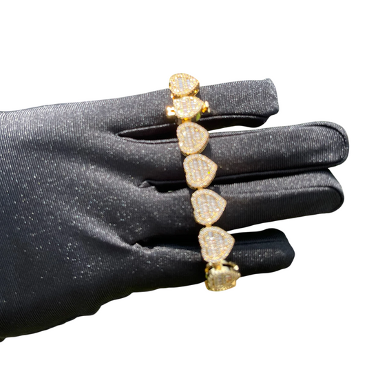 Iced Out Loving Baguette Luxury Heart Links Bracelet