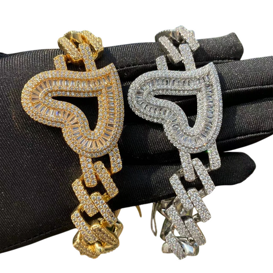 Iced Out Big Heart Charm Cuban Link Bracelet