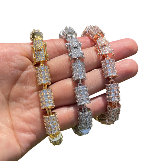 Iced Out Cylindrical Prestige Tri-Metal Tennis Bracelet