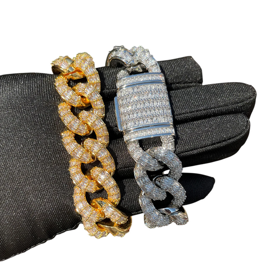 Iced Out Gold & Silver Elite Baguette Cuban Bracelet