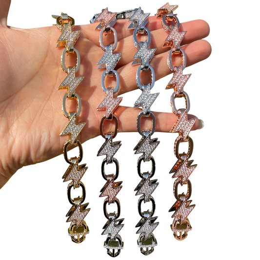 Iced Out Lightning Bolt Cuban Link Bracelet