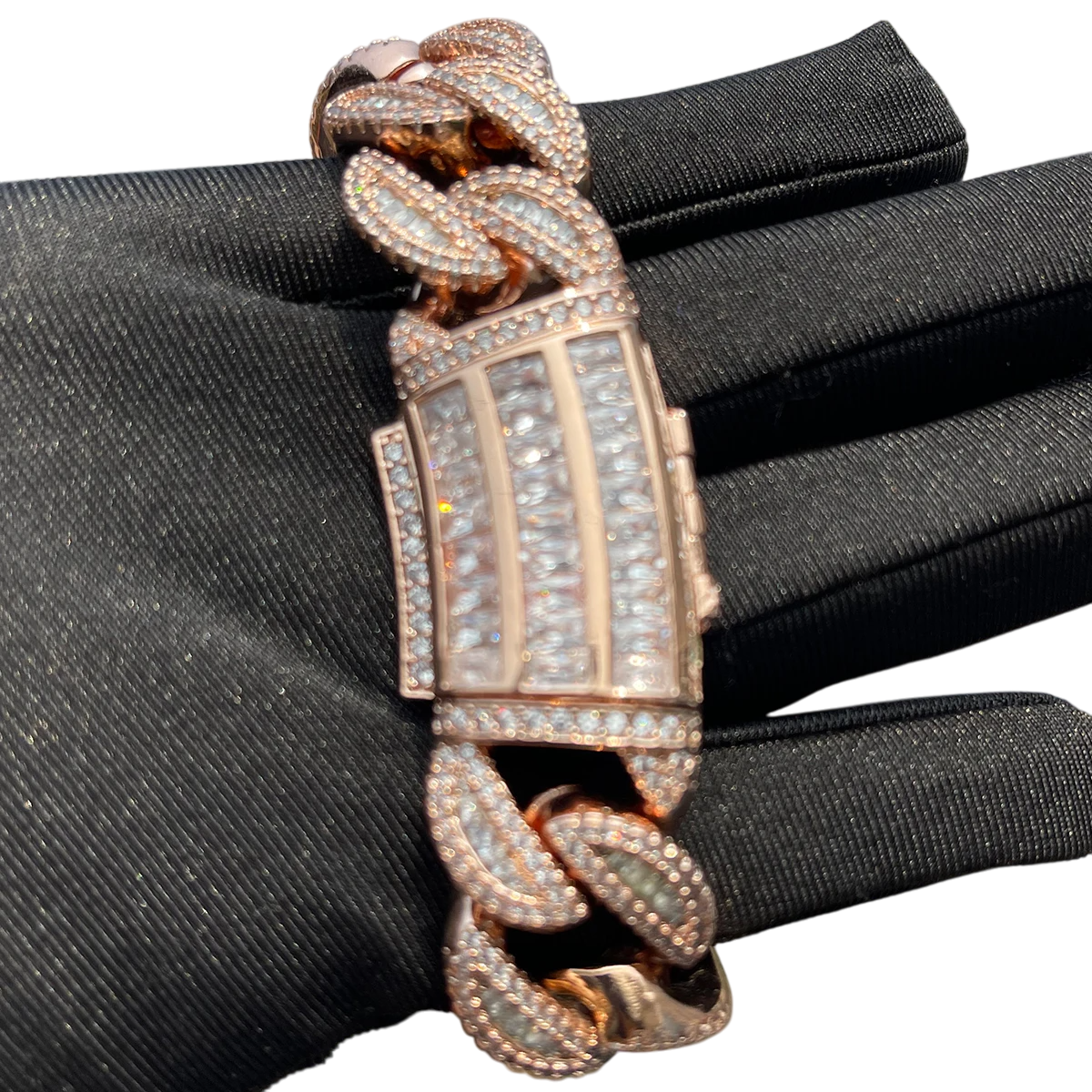 Iced Out Baguette Row Cuban Link Bracelet // 20MM