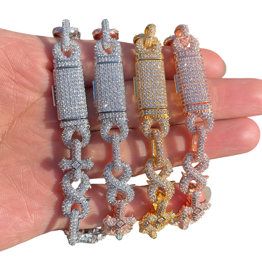 Iced Out Infinity Cross Cuban Bracelet // 12MM