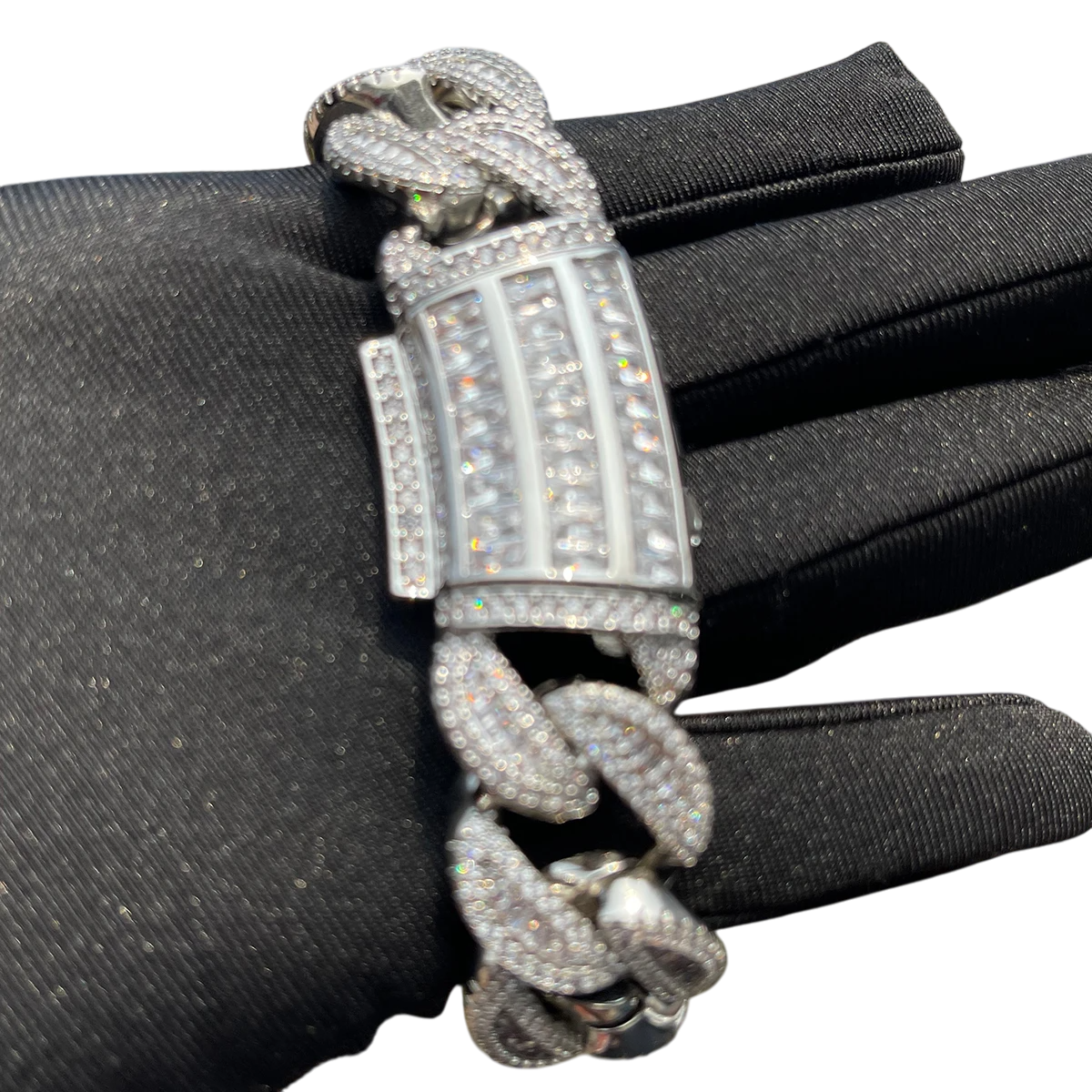 Iced Out Baguette Row Cuban Link Bracelet // 20MM