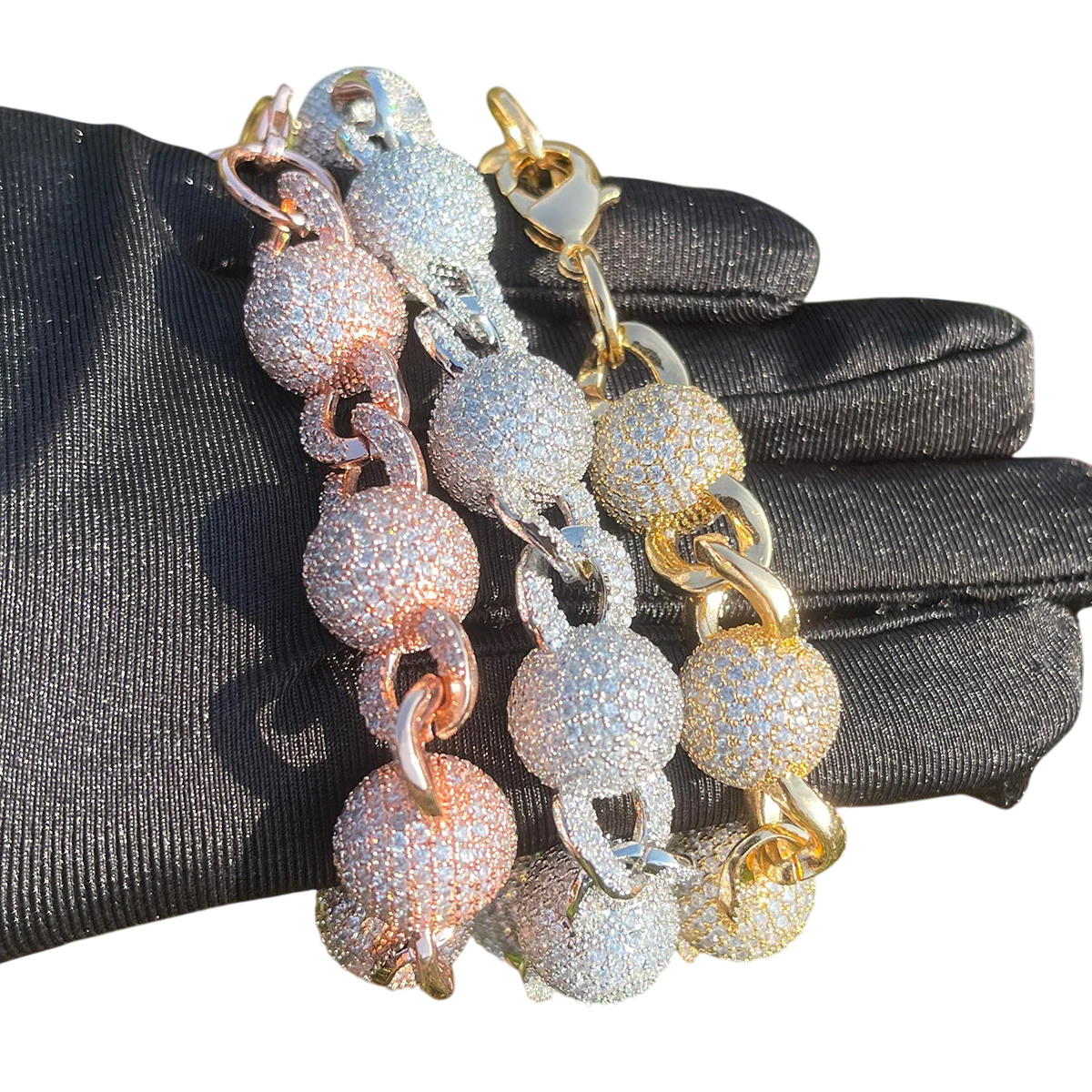 Iced Out Globe Spheres Cuban Link Bracelet // 15MM