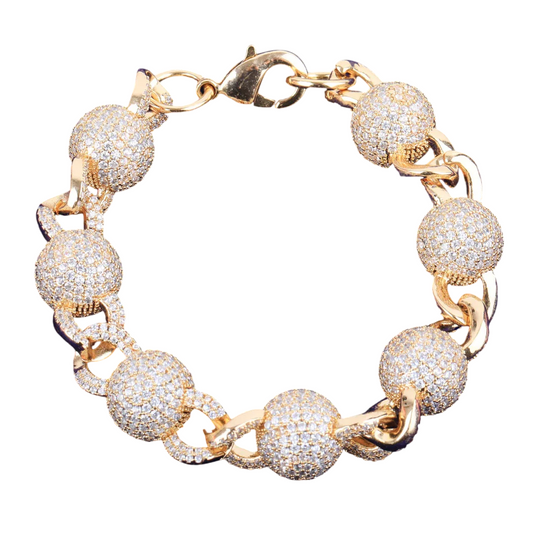 Iced Out Globe Spheres Cuban Link Bracelet // 15MM
