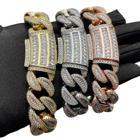 Iced Out Baguette Row Cuban Link Bracelet // 20MM