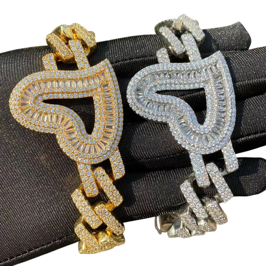 Iced Out Big Heart Charm Cuban Link Bracelet