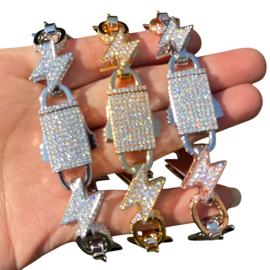 Iced Out Lightning Bolt Cuban Link Bracelet