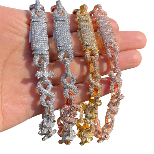 Iced Out Infinity Cross Cuban Bracelet // 12MM