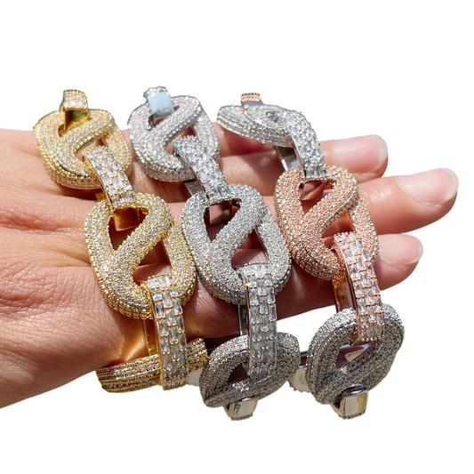 Iced Out Oval Link Charm Bracelet