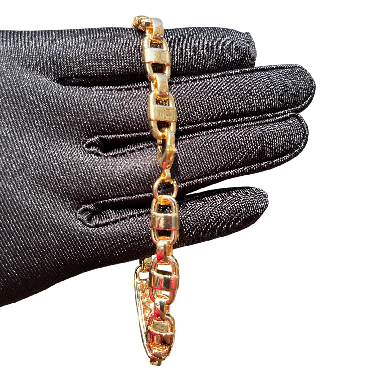 Coffee Bean & Tile Pattern Gemstone Cuban Link Bracelet