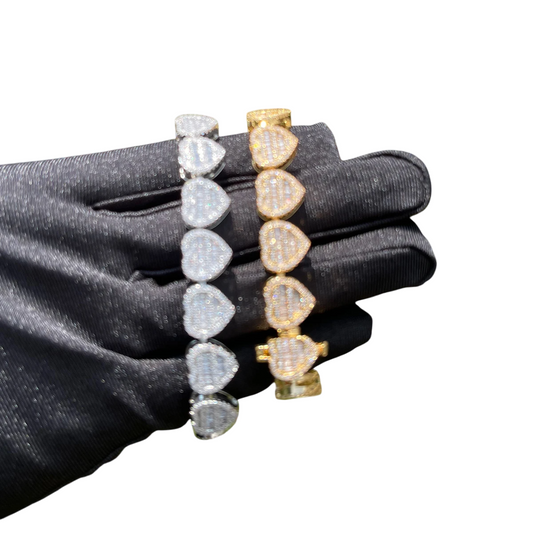 Iced Out Loving Baguette Luxury Heart Links Bracelet