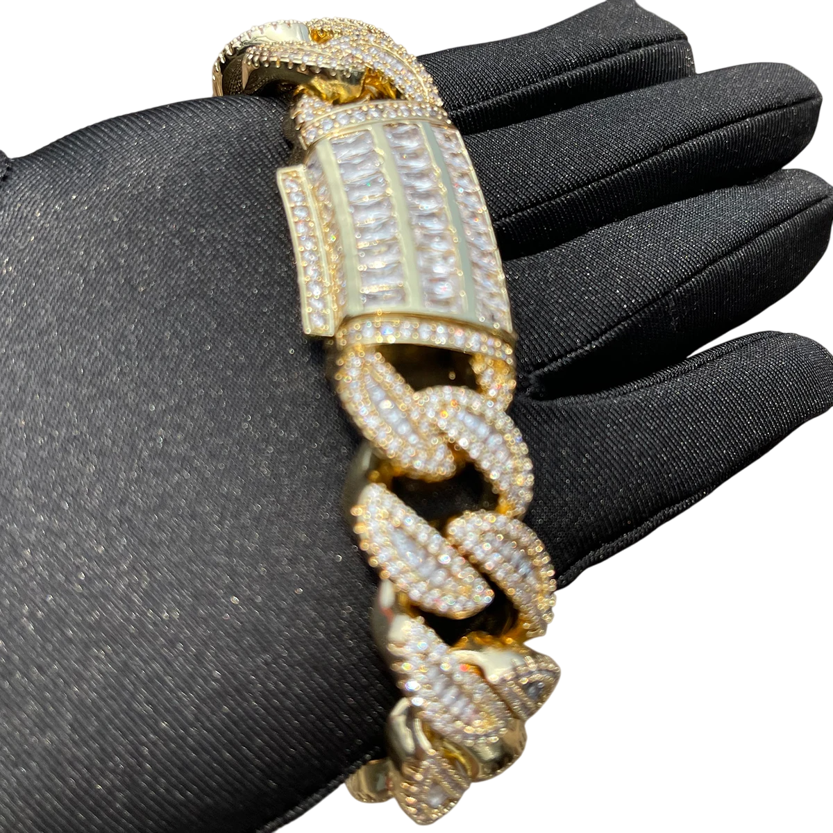 Iced Out Baguette Row Cuban Link Bracelet // 20MM