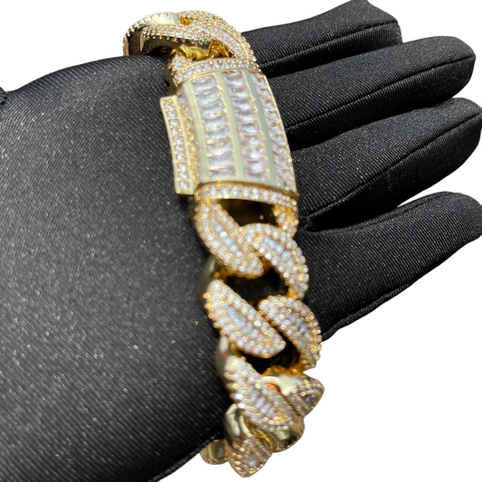 Iced Out Baguette Row Cuban Link Bracelet // 20MM