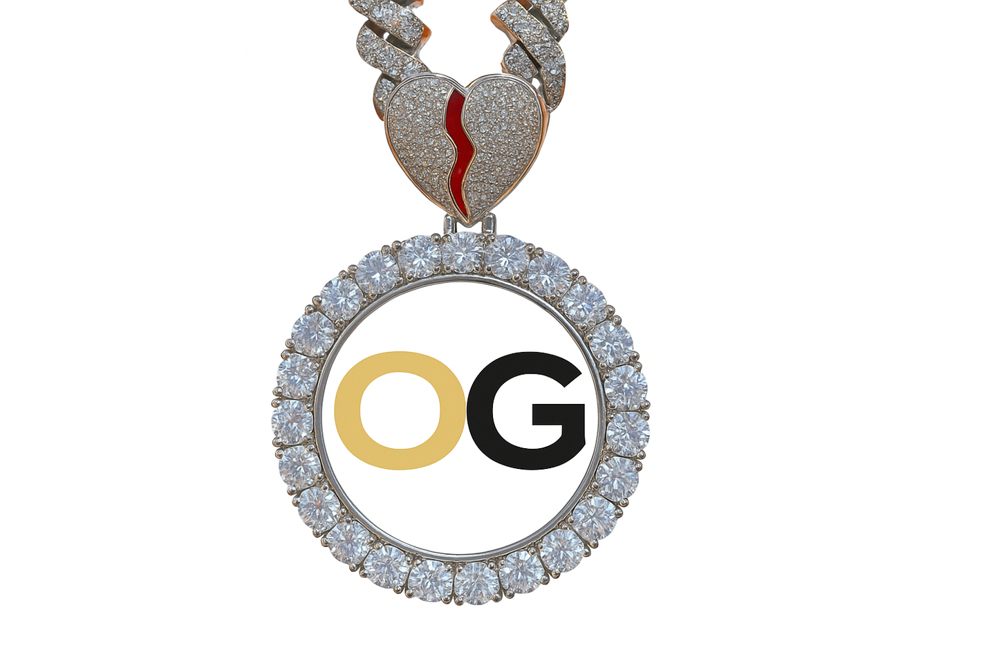 Custom Iced Out Broken Heart Crystal Border Photo Pendant